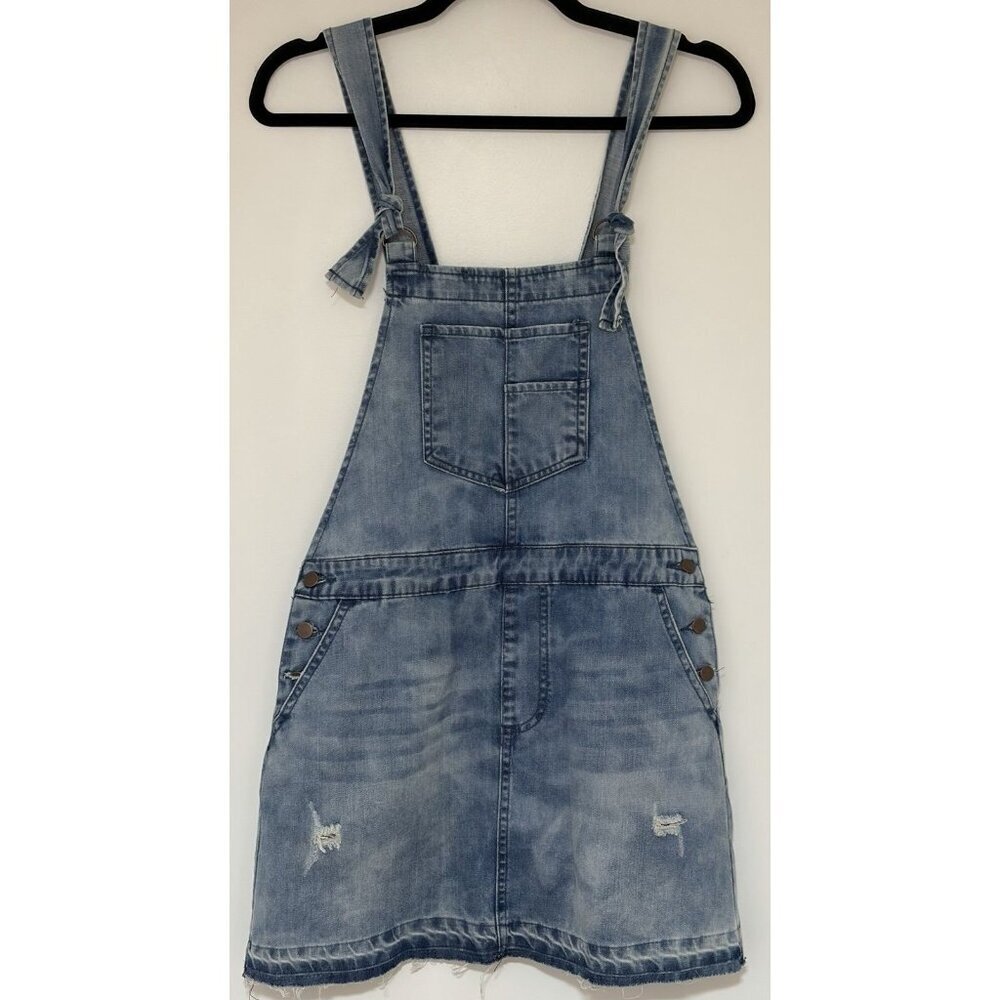 Forever 21 Women’s Denim Blue Distressed Overall Skirt Size Small NWT